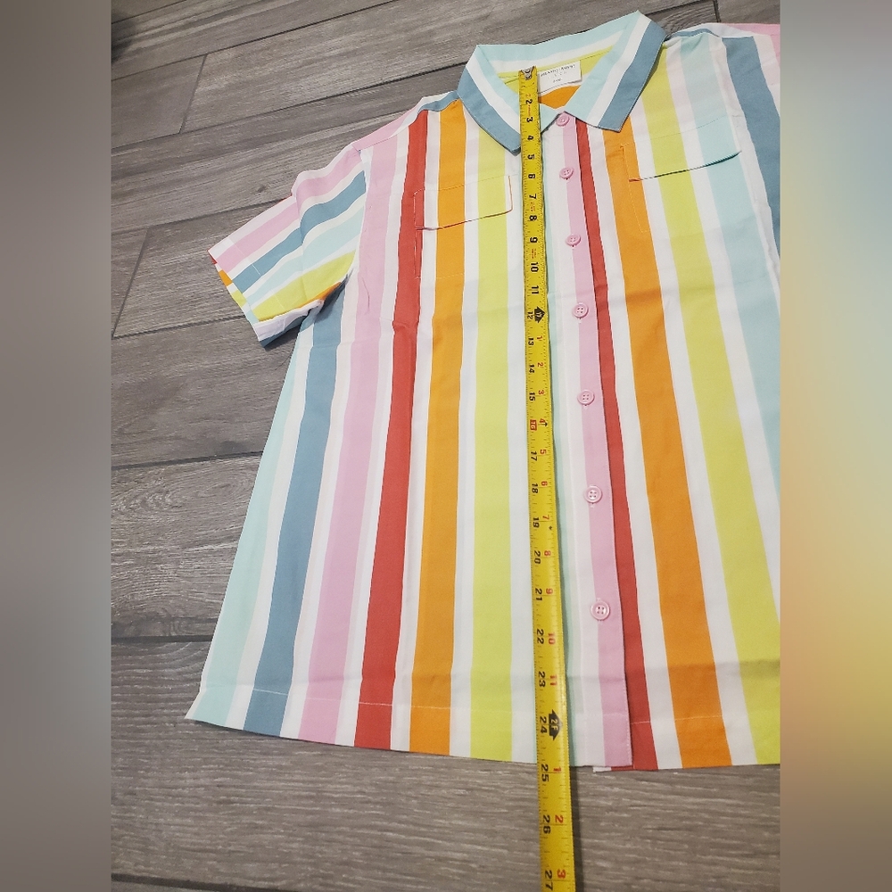 ATLANTIC-PACIFIC × LAKE 100% cotton poplin rainbow colorful striped pajama set S - Picture 5 of 9